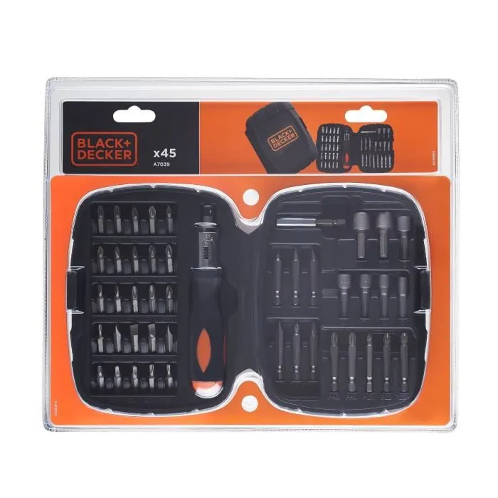 Black + Decker Juego de Atornillar de 45 Piezas con Destornillador de Trinquete y Brocas 4