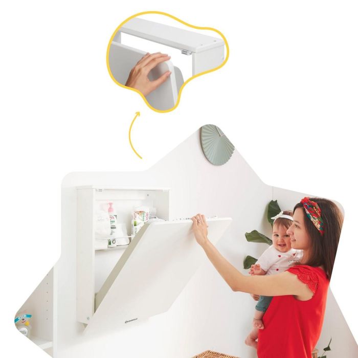 Badabulle Cambiador de Pared Plouf Plegable y Compacto con Cambiador Incluido, Apertura Una Mano y Estante Almacenamiento, 13cm Grosor 5