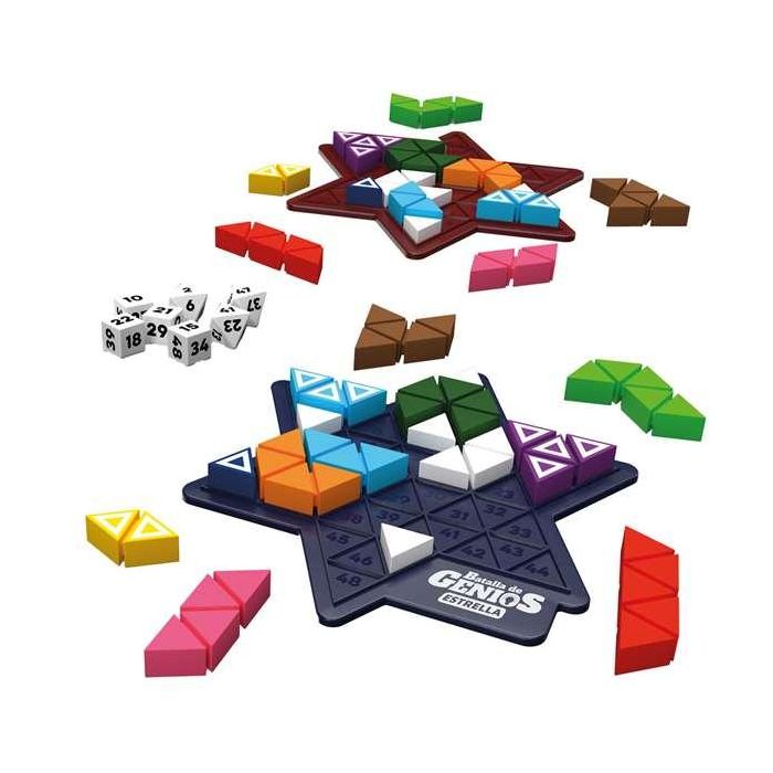 Juego batalla de genios estrellas. ¡desafíos más difíciles! 22 piezas de madera, 14 piezas bloqueadoras 7 dados, 2 tableros, reglas de juego. 1 Juego batalla de genios estrellas. ¡desafíos más difíciles! 22 piezas de madera, 14 piezas bloqueadoras 7 dados, 2 tableros, reglas de juego. 1