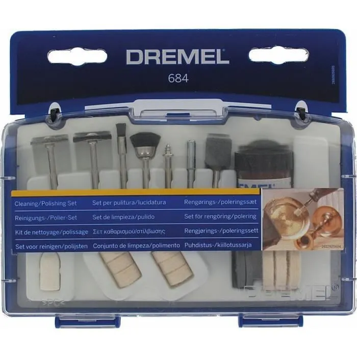 Dremel 684 Kit de limpieza y pulido de 20 piezas con estuche y bandeja extraíble 0 Dremel 684 Kit de limpieza y pulido de 20 piezas con estuche y bandeja extraíble 0
