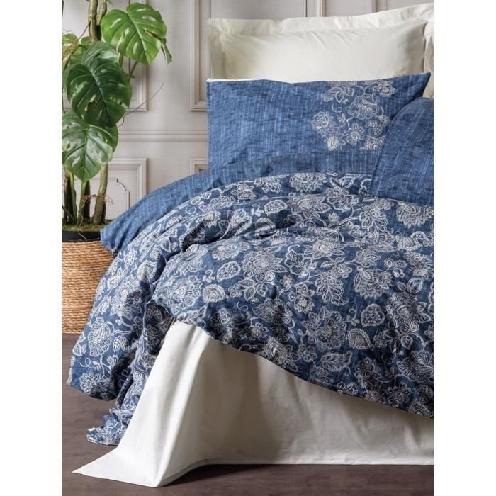 Juego de cama - 1 funda nórdica 220x240 cm + 2 fundas de almohada 60x60 cm - 100% algodón - Azul 2 Juego de cama - 1 funda nórdica 220x240 cm + 2 fundas de almohada 60x60 cm - 100% algodón - Azul 2