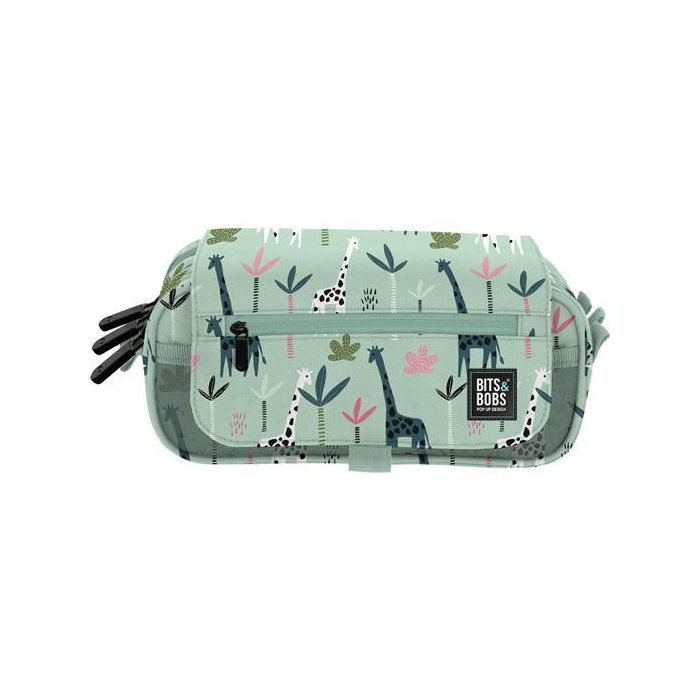 Grafoplás Portatodo Triple C-Solapa Bits&Bobs Jungle, 3 compartimentos, 23x10x10 cm, tiradores con logo, nervio de refuerzo