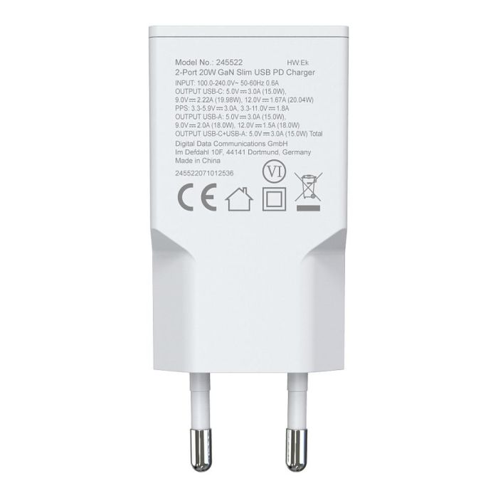 EQUIP Cargador GaN Slim de 20W con 2 Puertos USB-C PD3.0 y USB-A, Carga Rápida Quick Charge 3.0, Blanco, 245522 1 EQUIP Cargador GaN Slim de 20W con 2 Puertos USB-C PD3.0 y USB-A, Carga Rápida Quick Charge 3.0, Blanco, 245522 1