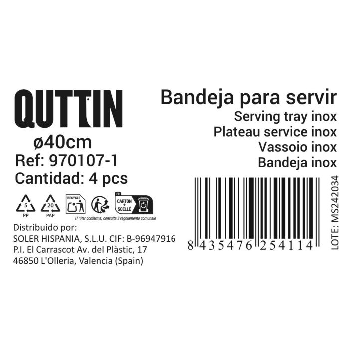 Quttin Bandeja para Servir Redonda de 40 cm de Diámetro y 2 cm de Alto (8 Unidades) 2