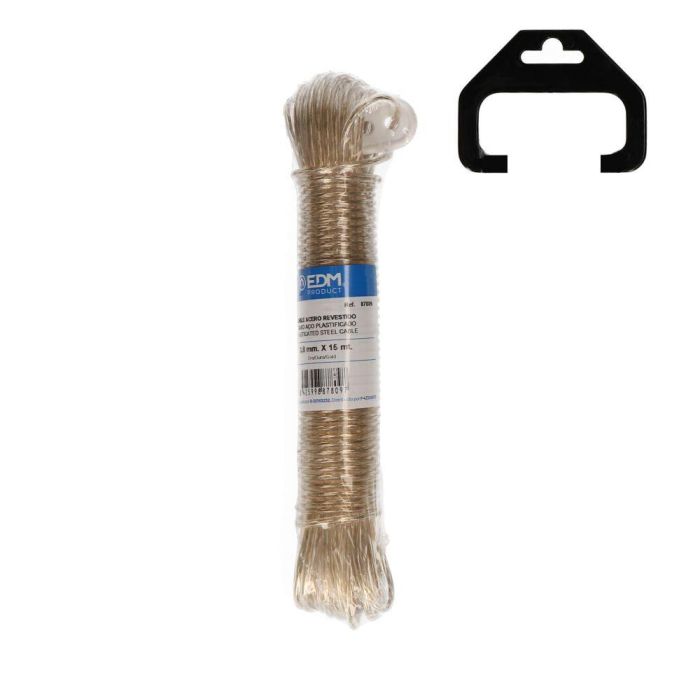 Edm Madeja de cable de acero plastificado 3,8 mm x 15 m, PVC, color oro, para tendederos, cercados e industria 0 Edm Madeja de cable de acero plastificado 3,8 mm x 15 m, PVC, color oro, para tendederos, cercados e industria 0