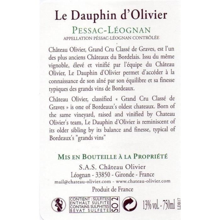 Olivier Dauphin 2016 Pessac-Léognan - Vino tinto de Burdeos 2