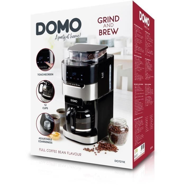 DOMO DO721K - Cafetera 1.5L - 12 tazas - Pantalla LCD, botones táctiles - Molinillo de café integrado - Temporizador - 3 intensidades 2