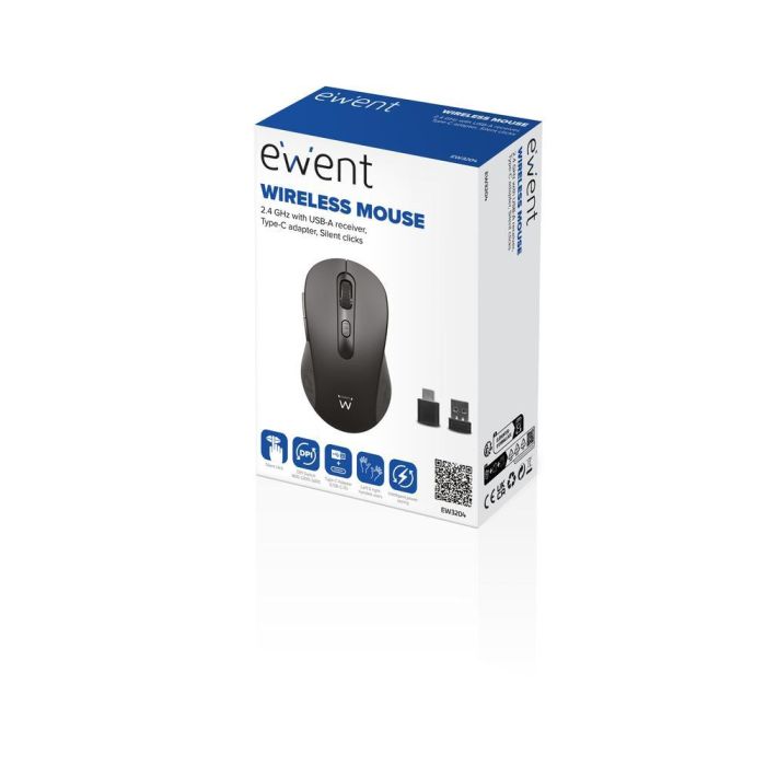 Ewent Ew3204 Ratón Inalámbrico RF 2.4 GHz Óptico 1600 DPI con 6 Botones, Clic Silencioso, Ergonómico Diestro para Oficina, Negro 3 Ewent Ew3204 Ratón Inalámbrico RF 2.4 GHz Óptico 1600 DPI con 6 Botones, Clic Silencioso, Ergonómico Diestro para Oficina, Negro 3