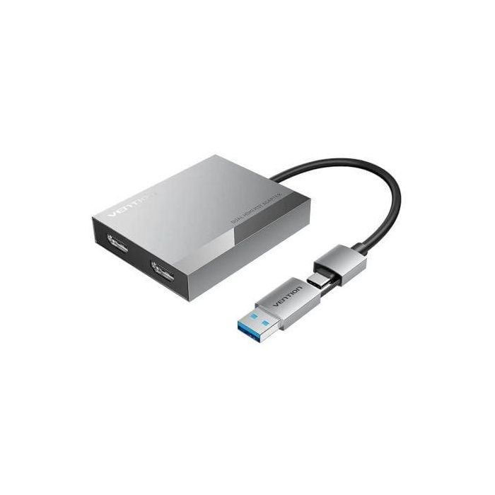 Conversor Vention ACXHB/ USB Tipo-C Macho/ USB Macho - 2x HDMI Hembra/ 15cm/ Gris