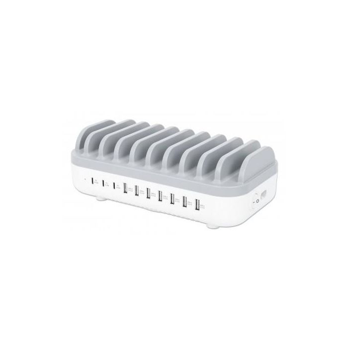 MANHATTAN Estación de Carga USB 10 Puertos 120W, Blanco/Gris, para Sobremesa con Protección de Sobretensión 0 MANHATTAN Estación de Carga USB 10 Puertos 120W, Blanco/Gris, para Sobremesa con Protección de Sobretensión 0