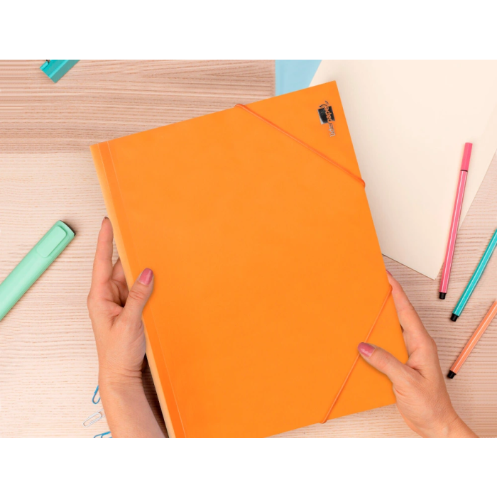 Liderpapel Carpeta Tres Solapas Polipropileno DIN A4 Cierre Gomas Naranja Opaco 6