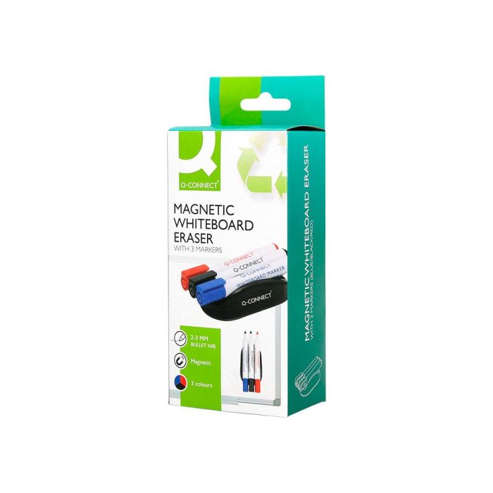 Borrador Q-Connect Magnetico Con Rotulador Negro Rojo Y Azul Para Pizarra Blanca 8