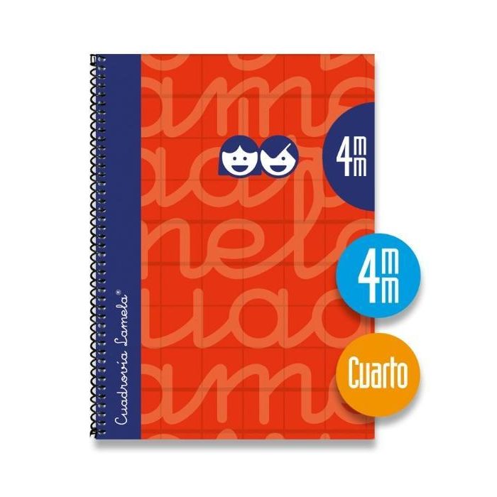 Lamela Cuaderno Espiral 80H 4º 70 gr Cuadrovía 4 mm C-Margen Cubierta Extradura Rojo -Pack 5U-