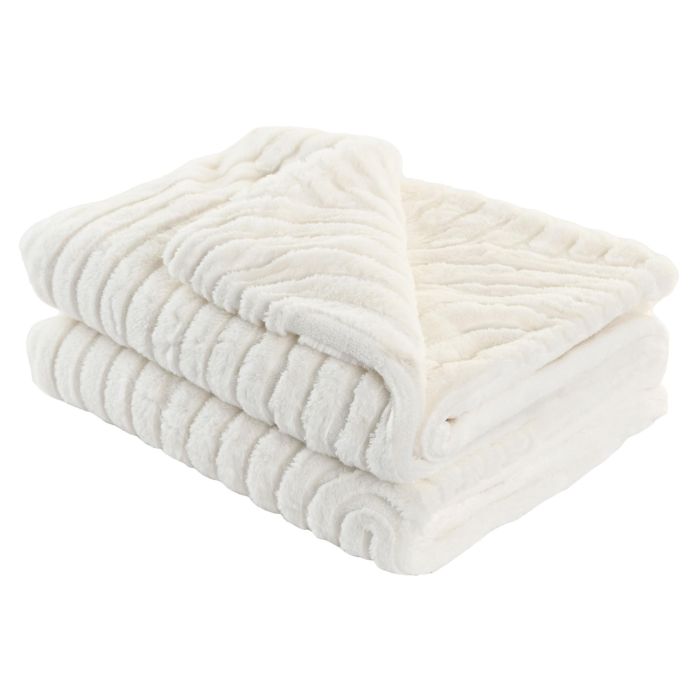 DKD Home Decor Manta Suave de Poliéster Efecto Piel de Conejo Urban Crudo 170x130 cm 630gsm para Sofá (2 Unidades)