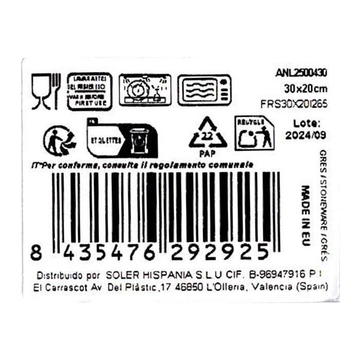 La Mediterranea Fuente Rectangular 30 cm x 20 cm Elite Brillo (6 Unidades)