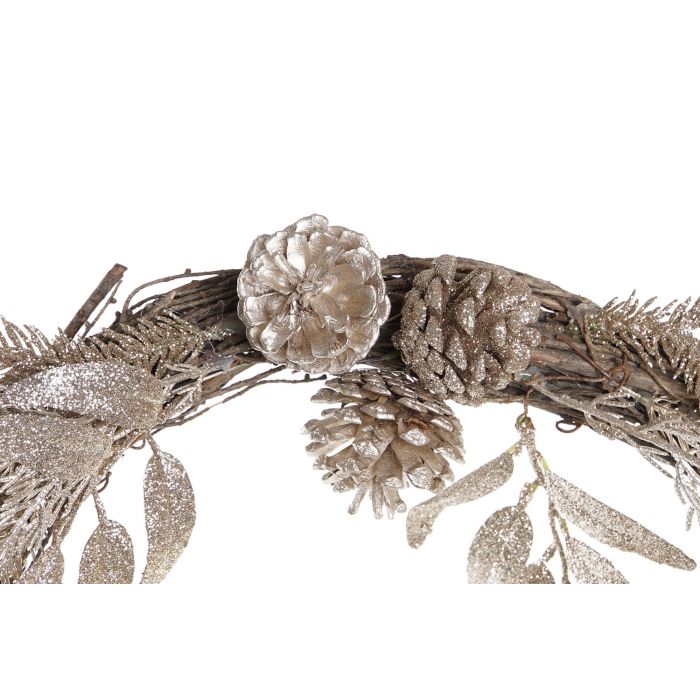 DKD Home Decor Corona Navidad Alpina Beige Plateado 50 cm - Decoración de Poliéster y Metal para Puerta - Pack 2 Unidades 2 DKD Home Decor Corona Navidad Alpina Beige Plateado 50 cm - Decoración de Poliéster y Metal para Puerta - Pack 2 Unidades 2