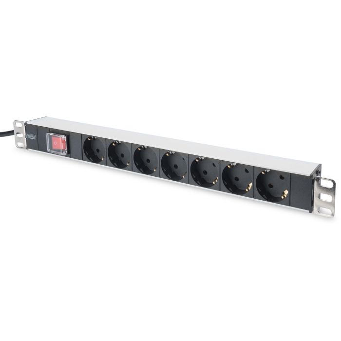 Digitus Regleta de Enchufes de 7 Tomas con Interruptor, Carcasa de Aluminio y Cable de 2m