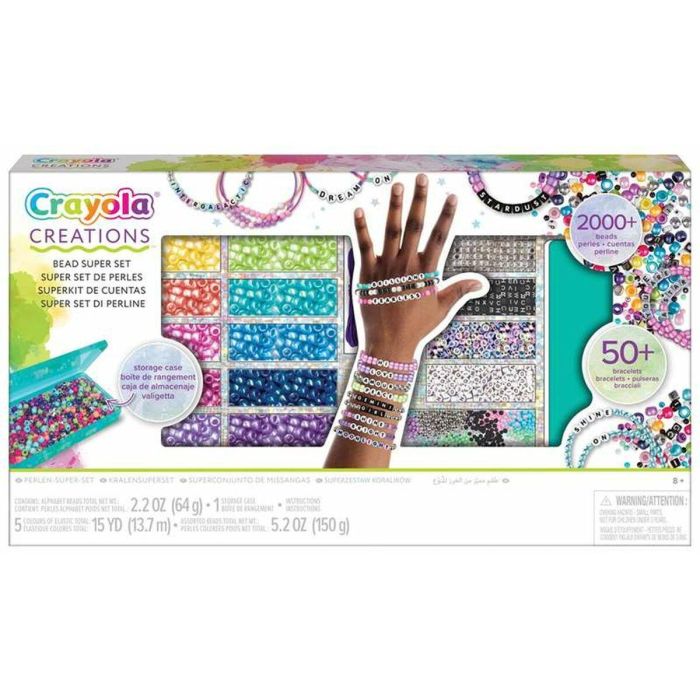 Crayola Creations Súper Set para Crear Letras y Joyas con Perlas, Hilos y Maletín - Juguete Educativo Niños +8 años