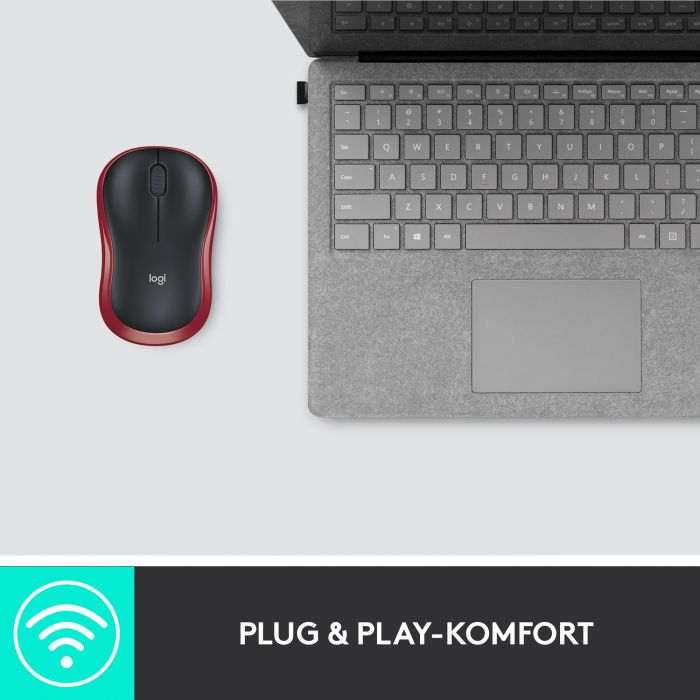Logitech M185 Ratón Inalámbrico RF Plug-and-Play Rojo con Nano Receptor USB, Ergonómico, Fiable, Batería 1 Año 3
