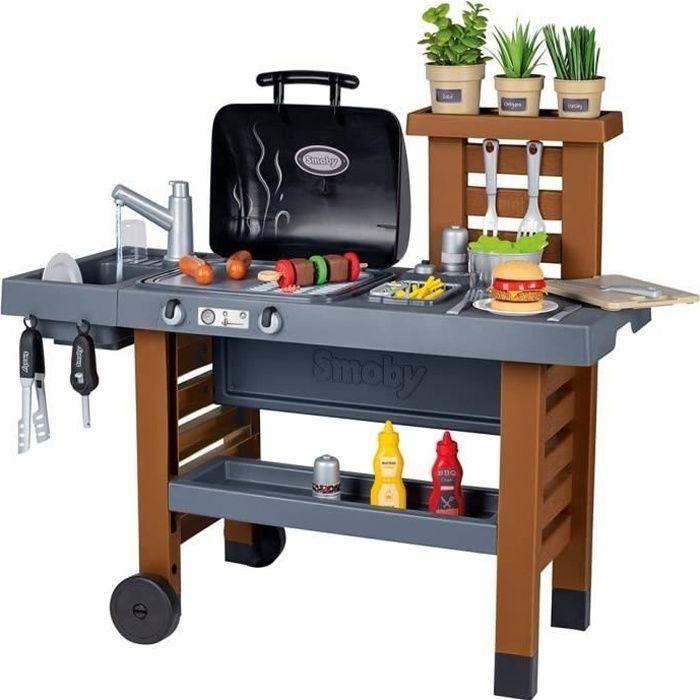 Smoby - Garden Kitchen - Cocina Exterior Evolutiva - Parrilla Con Llamas Mágicas Retráctiles - 40 Accesorios