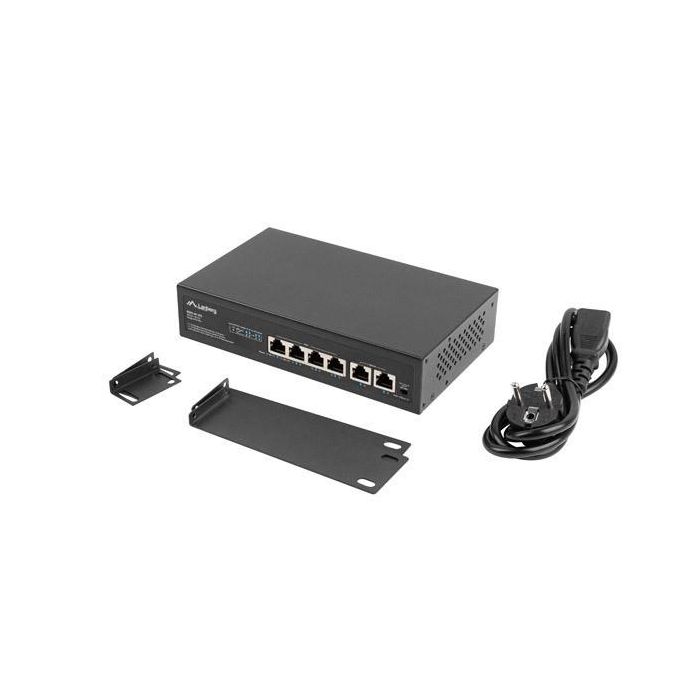 Lanberg RSFE-4P-2FE-60 Switch PoE No Administrado 6 Puertos Fast Ethernet 10/100 Montaje en Rack 1U Negro 1