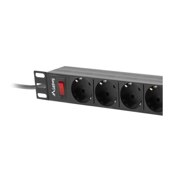 LANBERG PDU-09F-0300-BK Unidad de Distribución de Energía PDU Básico 9 Salidas AC Tipo F Montaje Horizontal 1U Negro Gris 3m 16A 250V 3