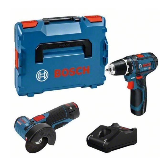 Pack de 2 herramientas BOSCH taladro-destornillador GSR 12V-15 + amoladora angular GWS 12V-76 + 2 baterías 2Ah 12V + cargador en L-BOXX