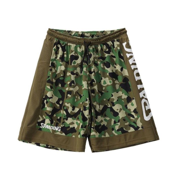 Pantalones Cortos de Baloncesto para Hombre Spalding Marrón Verde militar Reversible 1
