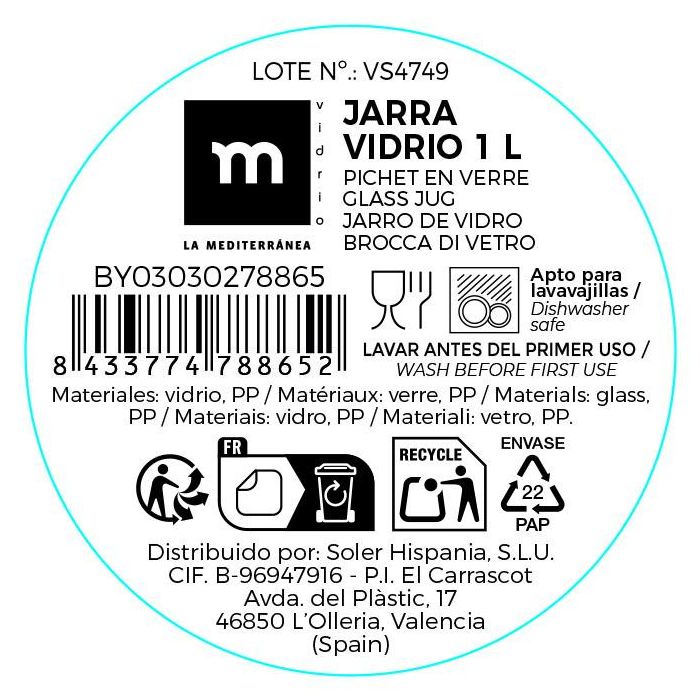 Inde Jarra de Vidrio Transparente con Tapa 1 Litro - La Mediterrán (12 x 8.2 x 23.5 cm) (12 Unidades) 7