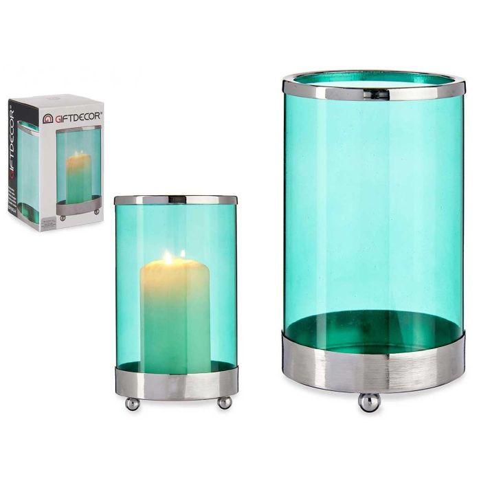 Base Vela Cristal Azul y Metal Plata Giftdecor 9.7x16.5x9.7 cm (8 Unidades) Base Vela Cristal Azul y Metal Plata Giftdecor 9.7x16.5x9.7 cm (8 Unidades)