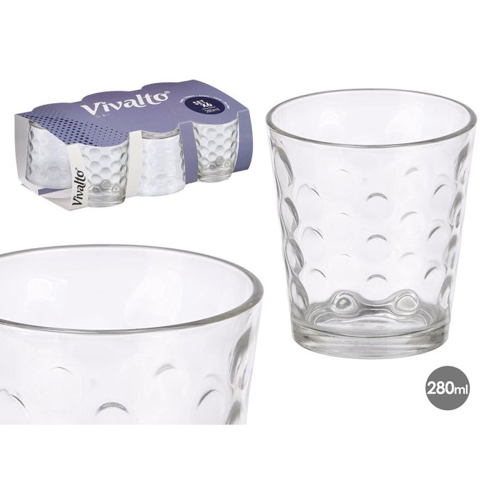 Vivalto Set 6 Vasos Puntos 280 ml de Vidrio Transparente. Medida vaso: 8,7 x 8,7 x 8,9 cm. (Set de 8)
