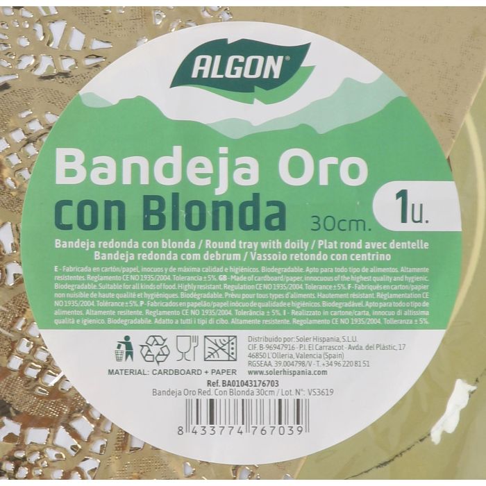 Bandeja Oro Redonda con Blonda 30 cm - Algon (30 Unidades) 1