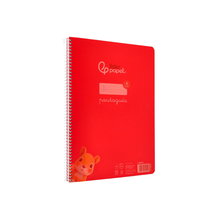 Liderpapel Cuaderno Espiral A4 Pautaguía Tapa Plástico 80 Hojas 90gr Cuadro Pautado 4mm Con Margen Color Rojo 4
