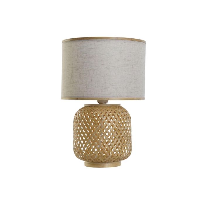 DKD Home Decor Lámpara de Sobremesa Urban, Marrón Natural, Bambú y Poliéster, Pantalla Tela, E27, 26x39x26 cm