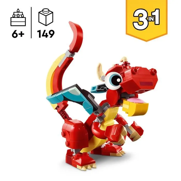 Lego 31145 Creator Dragón Rojo Juguete 3 en 1 con 3 Minifiguras de Animales, Dragón Rojo, Pez y Fénix 1