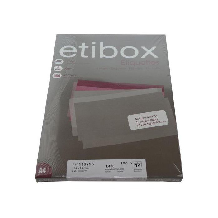 Etiquetas Adh.Impr. A4 Blanca Caja 100H C.Rectos 105X 39 Mm 1.400 Uds.