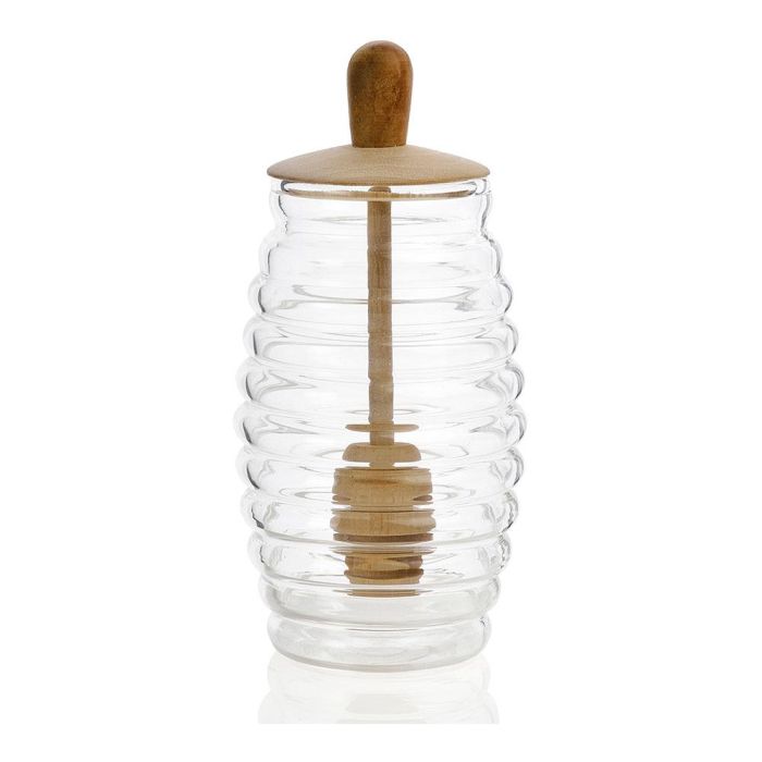 Andrea House Tarro para Miel MS66068 de Vidrio Borosilicato y Madera con Cuchara, Capacidad 300ml, ø5,5 x 15,5 cm 1