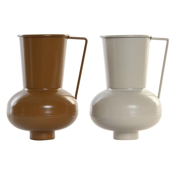 DKD Home Decor Jarrón Boho de Metal Beige Mostaza de 12.5 x 17 x 13 cm | Colección Cozy Boho 22 (2 Unidades)