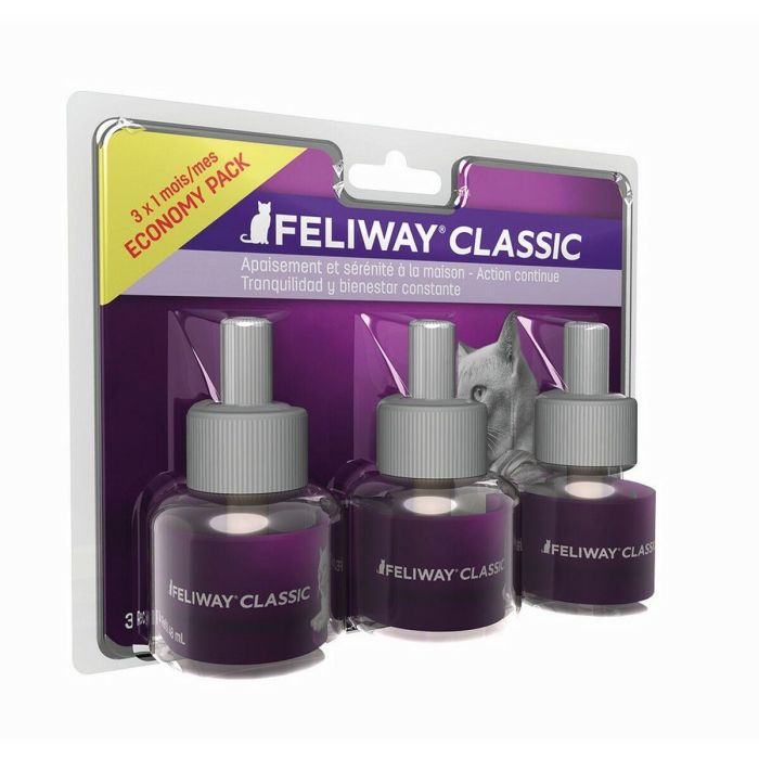 Feliway Classic Recambio de Feromonas para Difusor, pack 3 unidades x 48 ml. Reduce Estrés, Marcaje y Arañazos en Gatos.