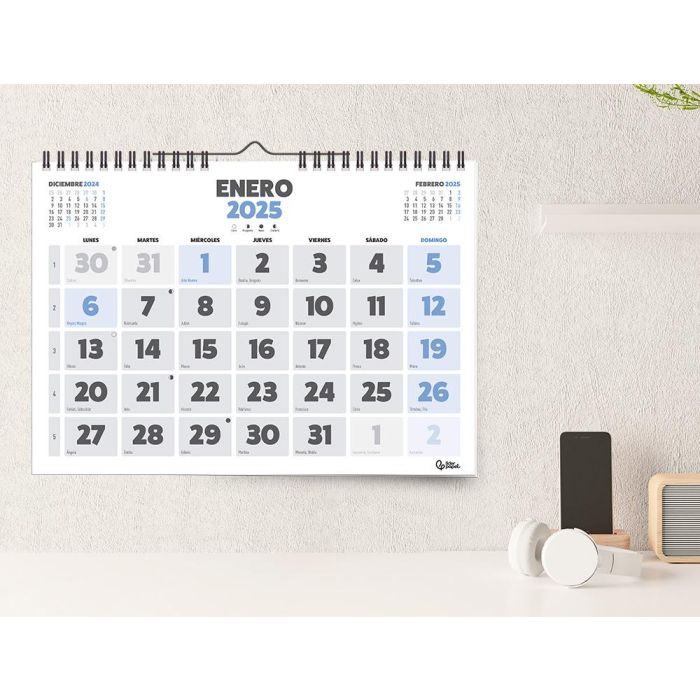 Calendario Espiral Pared Liderpapel Clasico 2025 Numeros Grandes 44x32 cm Papel 128 gr 3