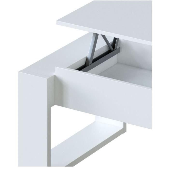 Mesa de centro elevable - Melamina blanca - L 105 x P 55 x H 45 cm NOVA 5 Mesa de centro elevable - Melamina blanca - L 105 x P 55 x H 45 cm NOVA 5