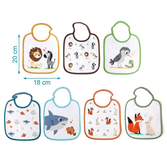 KioKids Set de 7 Baberos Impermeables de Algodón con Motivos de Animales Multicolor para Bebés +0 Meses 2 KioKids Set de 7 Baberos Impermeables de Algodón con Motivos de Animales Multicolor para Bebés +0 Meses 2