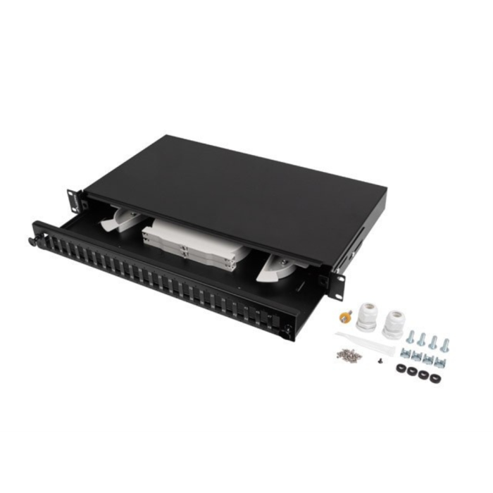 Lanberg FOP1-24SD-LQB Panel de Parcheo 1U Negro Acero Montaje en Rack - Ancho 482.6mm, Altura 44.5mm