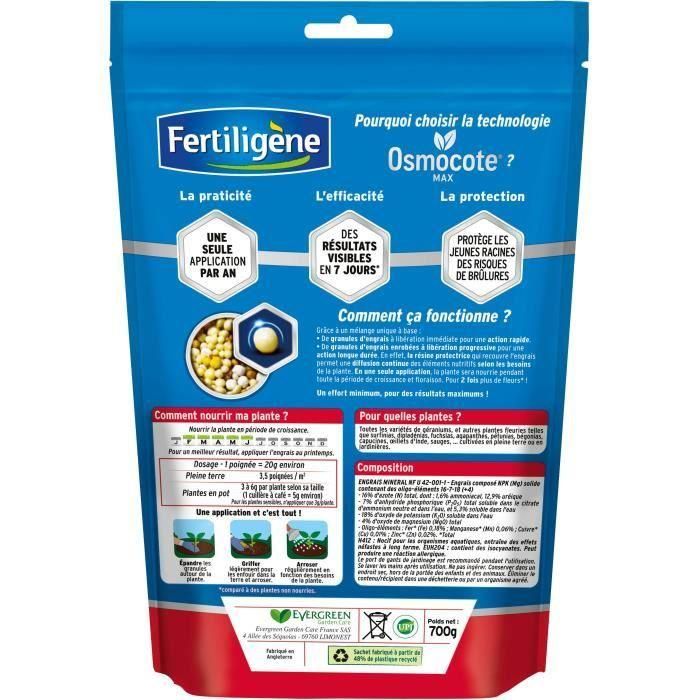 FERTILIGENO - Abono de larga duración Osmocote max Geranios, Dipladenias, Surfinias 700g 1