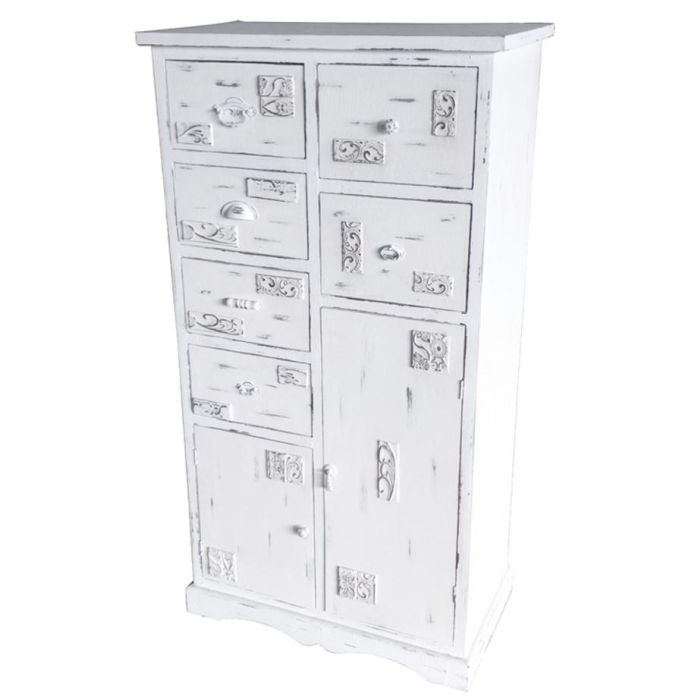 DKD Home Decor Cajonera Romántico Blanco de Madera con 6 Cajones, 2 Puertas y 1 Estantería. Dimensiones: 69x38x130 cm