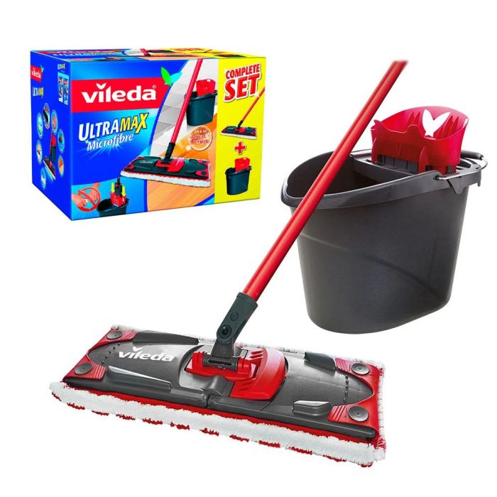 Vileda Ultramax Set Mopa Microfibras 2 en 1 con Escurridor Vertical para Suelos y Parquet, Limpieza Manos Secas Gris/Rojo 36x13.6cm Vileda Ultramax Set Mopa Microfibras 2 en 1 con Escurridor Vertical para Suelos y Parquet, Limpieza Manos Secas Gris/Rojo 36x13.6cm