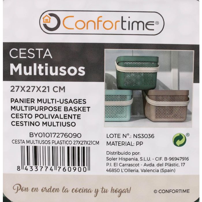 Cesta Multiusos de Plástico 27x27x21 cm - Confortime (12 Unidades) 7