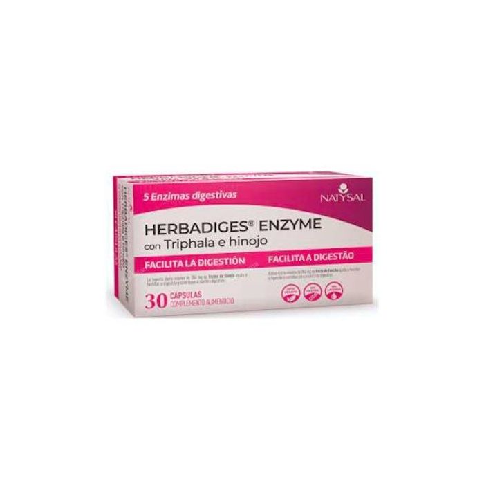 NATYSAL Herbadiges Enzyme 30 Cap Complemento Enzimas Digestivas Hinojo Triphala, Sin Gluten ni Lactosa, Apto Vegano