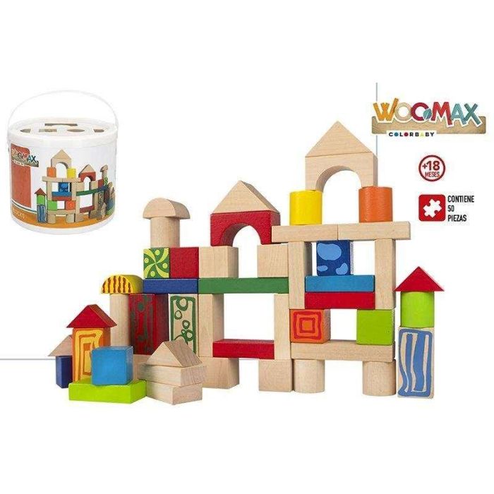 Color Baby Construcción con 50 Bloques de Madera en Cubo 3