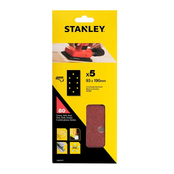 Stanley Hojas de lija perforadas de ajuste rápido 80 g 93 x 190 mm 5 uds 1